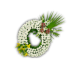 Corona de flores de clavel, gladiolos, crisantemos, lilium y palmitos